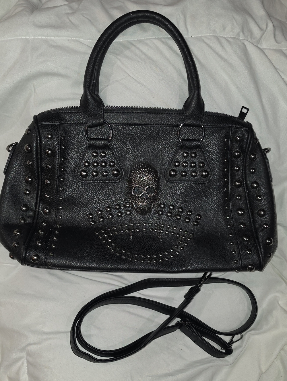 Black Studded Skull Faux Leather Handbag